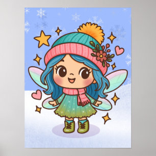 Affiche Jolie fée d'hiver Art de fantaisie pastel Kawaii