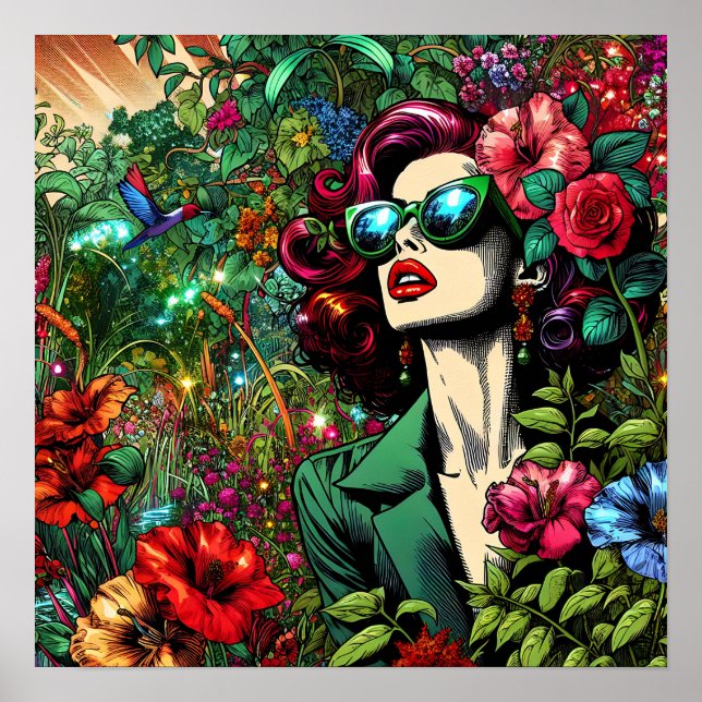 Affiche Jolie femme dans un jardin de fleurs (Devant)