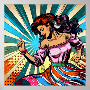 Affiche Jolie Femme Dansant Salsa Pop Art