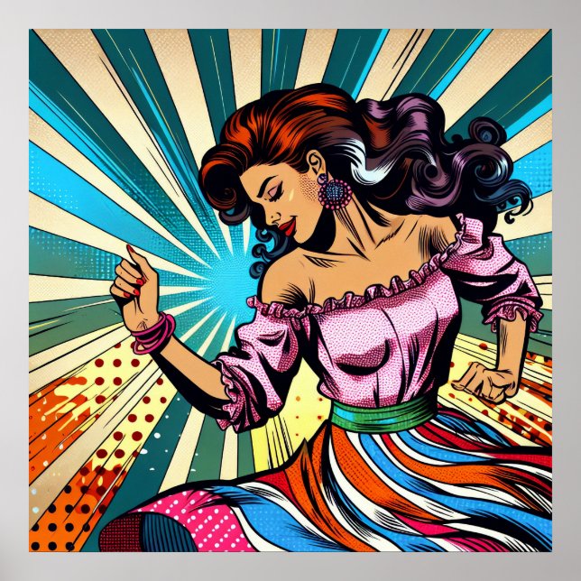 Affiche Jolie Femme Dansant Salsa Pop Art (Devant)