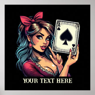 Affiche Jolie femme de poker vintage ajouter du texte