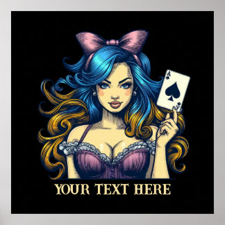Affiche Jolie femme de poker vintage ajouter du texte