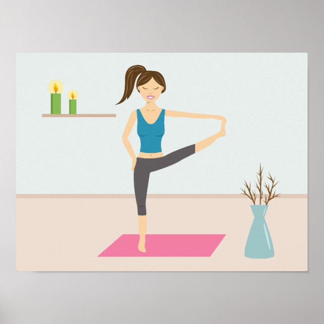 Affiche Jolie Femme Pratiquant Le Yoga Dans Une Salle Élég (Devant)