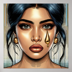 Affiche Jolie femme triste avec une larme d'or