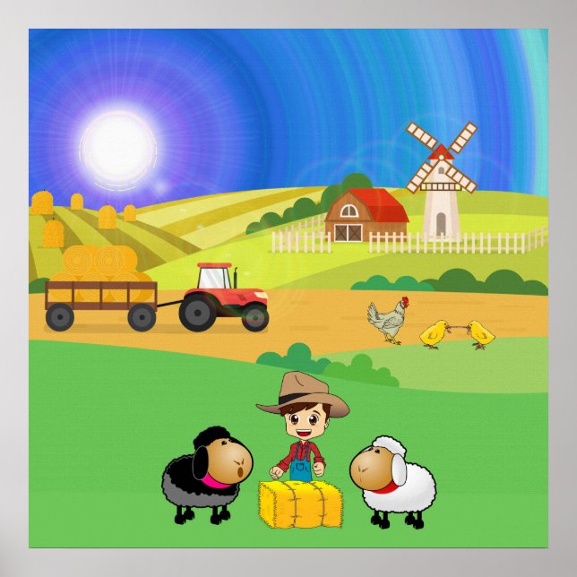 Affiche Jolie ferme, moutons et poussins (Devant)