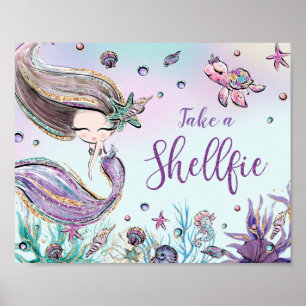 Affiche Jolie Fête d'anniversaire de Sirène Bébé Prenez un