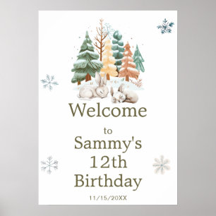 Affiche Jolie fête d'anniversaire des lapins d'hiver