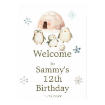 Jolie fête d'anniversaire des pingouins d'hiver