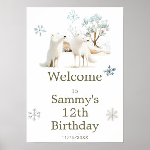 Affiche Jolie fête d'anniversaire du loup arctique d'hiver