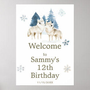 Affiche Jolie fête d'anniversaire du loup arctique hiverna