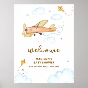 Affiche Jolie Fête de Naissance Vintage Aviateur Avion de