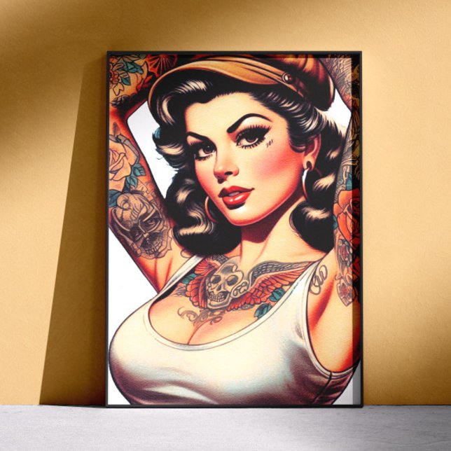Affiche Jolie fille au tatouage vintage (Créateur téléchargé)