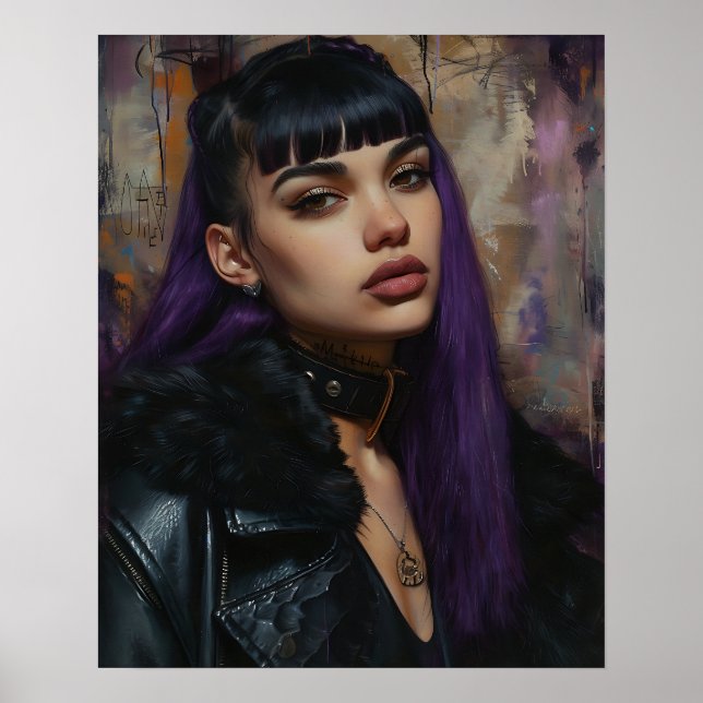 Affiche Jolie Fille aux Cheveux Violets (Devant)