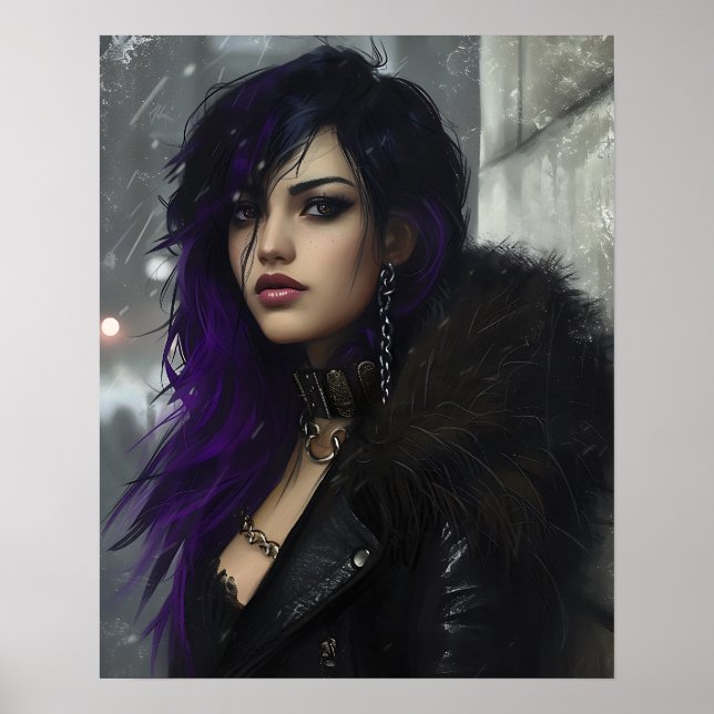 Affiche Jolie fille aux cheveux violets (Devant)