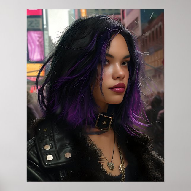 Affiche Jolie Fille aux Cheveux Violets (Devant)