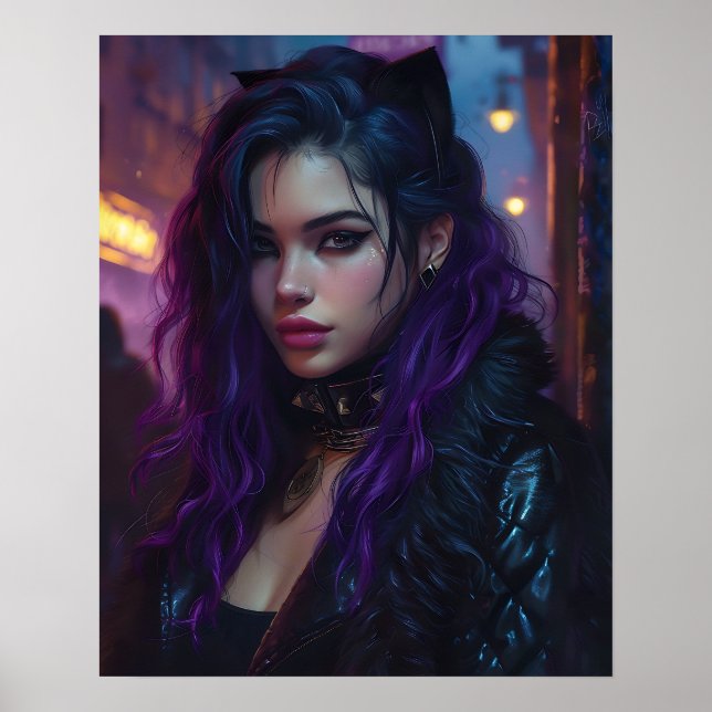 Affiche Jolie fille aux cheveux violets (Devant)