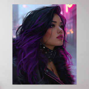 Affiche Jolie Fille aux Cheveux Violets