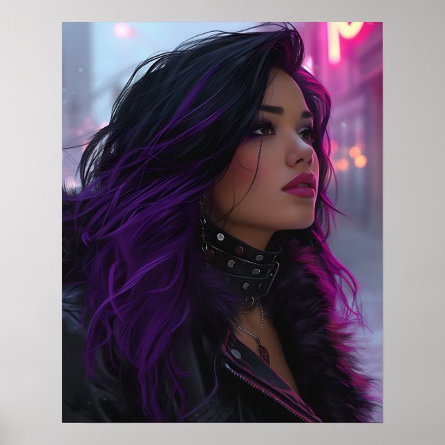 Affiche Jolie Fille aux Cheveux Violets (Devant)