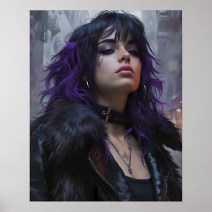 Affiche Jolie fille aux cheveux violets