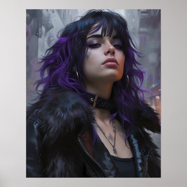 Affiche Jolie fille aux cheveux violets (Devant)