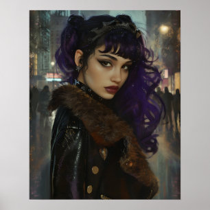 Affiche Jolie fille aux cheveux violets