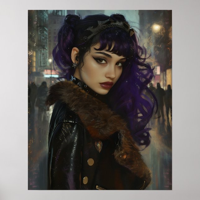 Affiche Jolie fille aux cheveux violets (Devant)