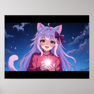 Affiche Jolie Fille Chat Anime