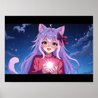 Affiche Jolie Fille Chat Anime