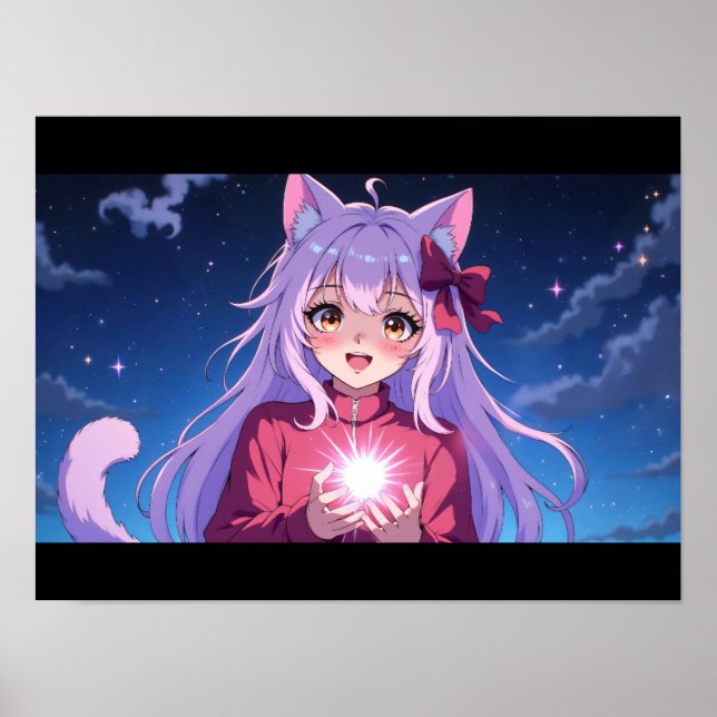 Affiche Jolie Fille Chat Anime (Devant)