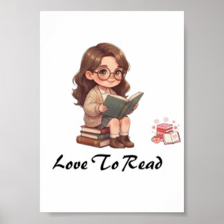 AFFICHE JOLIE FILLE CHIBI EN TRAIN DE LIRE UN LIVRE