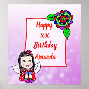 Affiche Jolie fille de la fée caucasienne joyeux anniversa