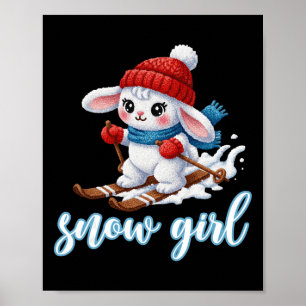 Affiche Jolie Fille de Neige Lapin de Neige Amoureuse du S