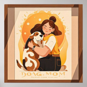 Affiche Jolie fille et chien s'étreignent