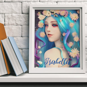 Affiche Jolie fille Ethérée avec fleurs Personnalisée