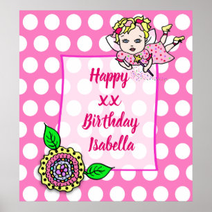 Affiche Jolie Fille Fée Blonde Joyeux Anniversaire