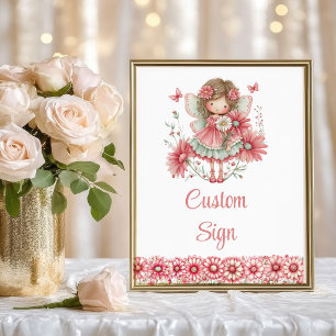 Affiche Jolie Fille Fée Rouge Florale Anniversaire Personn