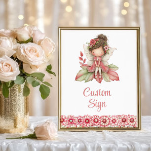 Affiche Jolie Fille Fée Rouge Florale Anniversaire Signatu