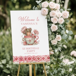 Affiche Jolie Fille Fée Rougeur Florale Bienvenue Annivers