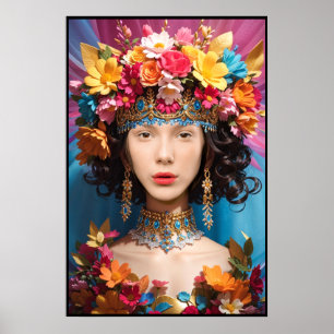 Affiche Jolie fille florale et femme visage dans le trou p