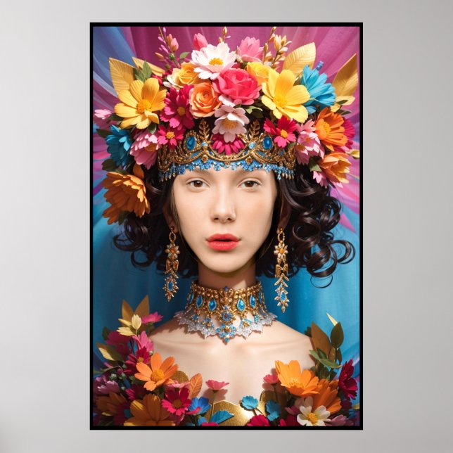 Affiche Jolie fille florale et femme visage dans le trou p (Devant)