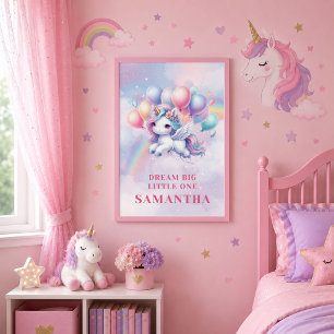 Affiche Jolie Fille Licorne Rose Violet Anniversaire Affic