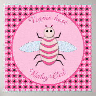 Affiche Jolie fille rose bébé Bee personnalisée