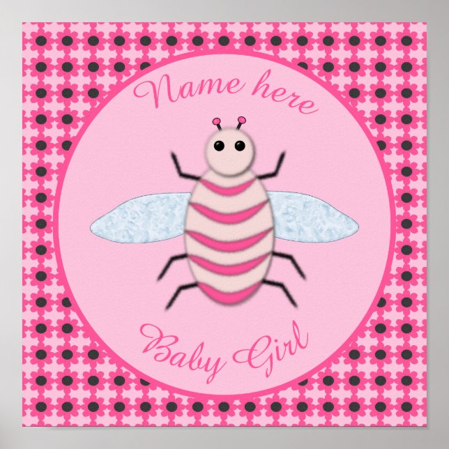 Affiche Jolie fille rose bébé Bee personnalisée (Devant)