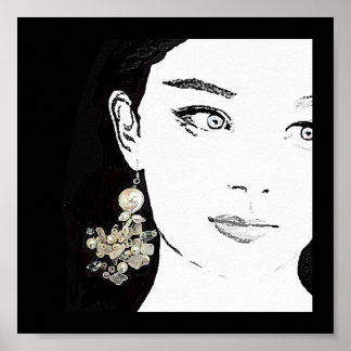Affiche Jolie fille visage de la mode illustration fine ar