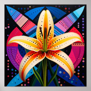 Affiche Jolie Fleur aux Formes Abstraites Lis