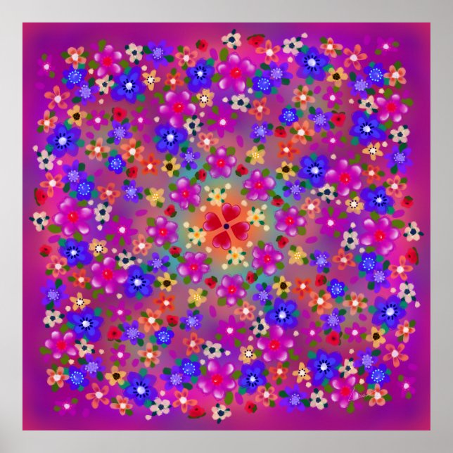 Affiche Jolie Fleurs Multicolores Style Boho (Devant)