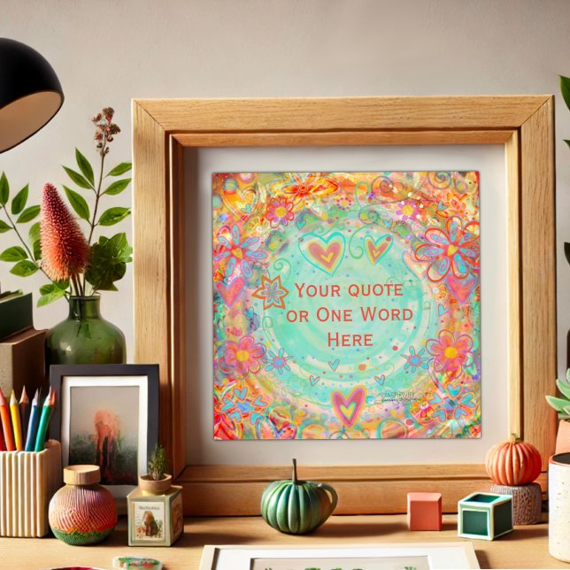 Affiche Jolie Floral Orange Aqua Nom Personnalisé Citation (Créateur téléchargé)