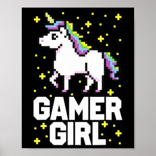 Affiche Jolie gamer Girl Galaxy Rainbow Unicorn jeu vidéo