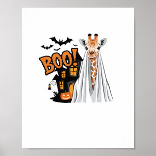 Affiche Jolie girafe Boo drôle costume Halloween amoureux