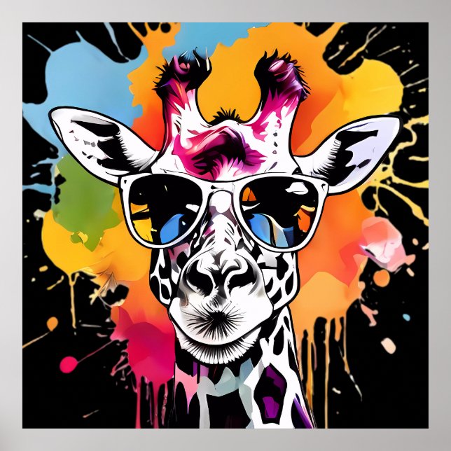 Affiche Jolie Giraffa colorée avec des lunettes de soleil  (Devant)
